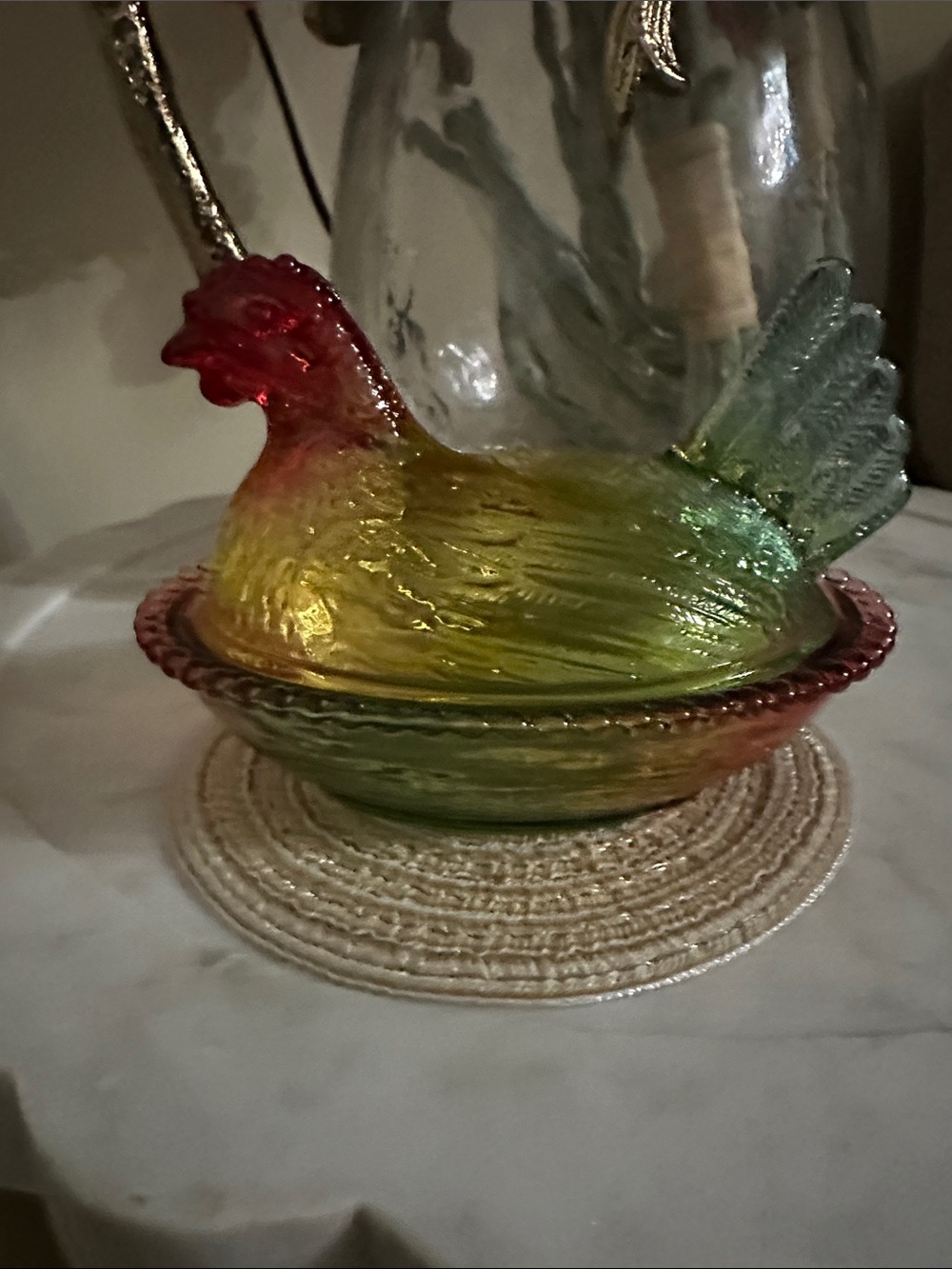 Multicolor Glass Hen-on-Nest Decorative Dish - Red, Yellow & Green